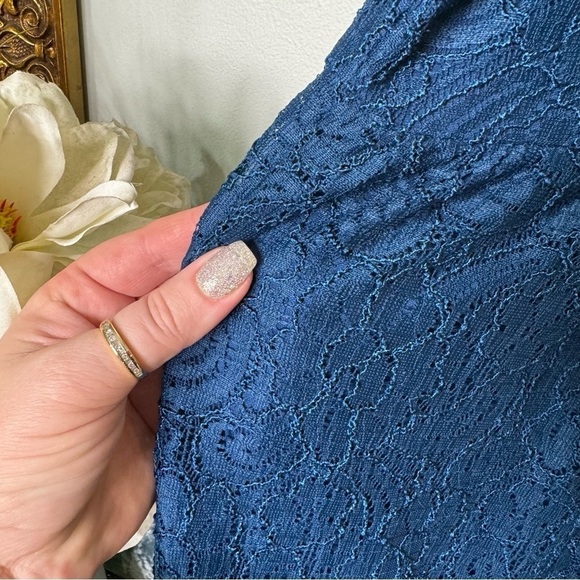 Lane Bryant Teal Blue Lace Overlay Midi A-Line Dress Size 26 - Picture 10 of 13